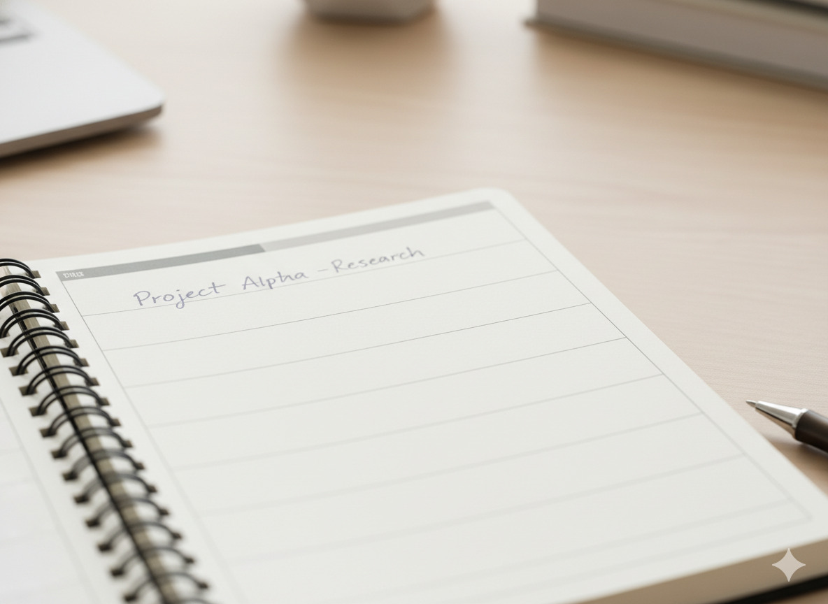 Notebook page with a single handwritten line under soft light